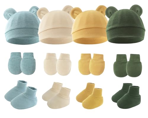 Turban Weich Säuglinge Newborn Babymütze Neugeborene Unisex Turbanmützen Handschuhe Socken Set Aprikose Blumen Armeegrün Ingwer von SEAUR