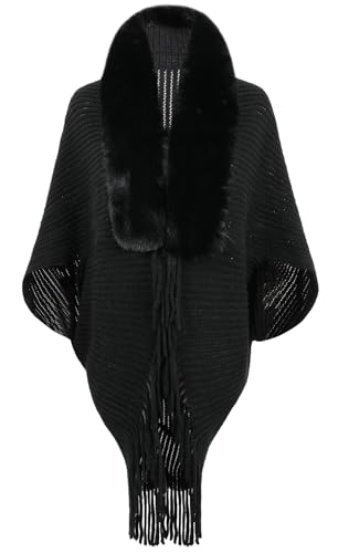 Winter Warme Poncho Schal Wrap Herbst Open Front Cape Strick Mantel Decke Kap-Schal Übergroße Winterdecke Schal Dicke Cardigan Coat von SEAUR