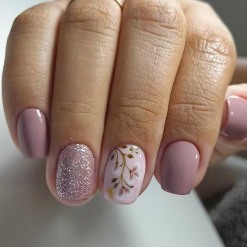 24 PCs Blumen Kleben An Nägeln Einfacher Künstliches Kurzes Quadrat Falsch Glitzernde Presse Für Frauen Mädchen von SEAYACK