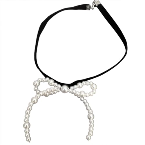 SEAYACK Elegante Schleifen-Halskette, einzigartiger Perlen-Schleifen-Anhänger, Halskette, Zubehör, stilvolle Damen-Choker-Verzierung für Frauen, Kunstperlen von SEAYACK