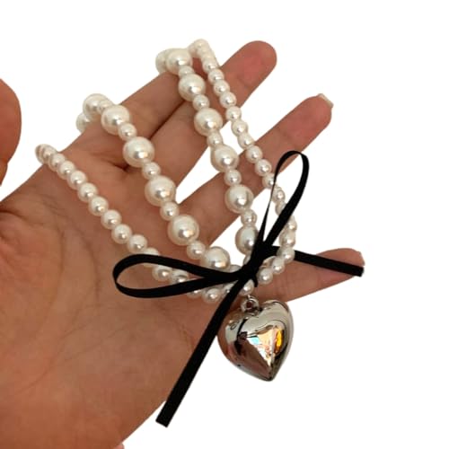 SEAYACK Elegante große weiße Perlen-Halskette für Damen, Herzform, Schlüsselbeinkette, süßer Hochzeits-Party-Schmuck von SEAYACK