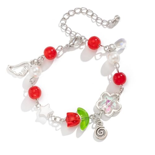 SEAYACK Elegantes Quasten-Armband, Kunstperlen, Handkette, bequemes Tragen, Armband für Damen und Mädchen, Legierung + Acryl + Kunstperlen von SEAYACK