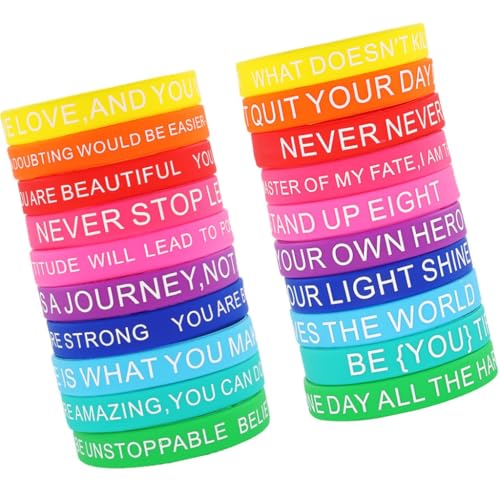 SEAYACK Inspirierende Silikon-Armbänder mit motivierendem Zitat, mehrfarbige Armbänder für Kinder und Erwachsene, 20 Stück von SEAYACK