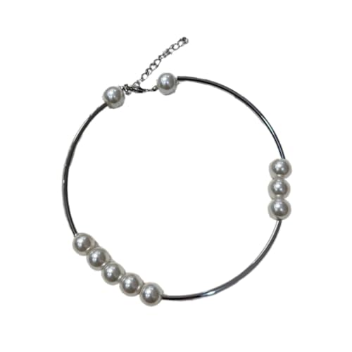 SEAYACK Schlichte Metall-Halskette mit Schleife, Quasten, modisches Halsband, Halskette, Schlüsselbeinkette, Perlen-Choker, Statement-Schmuck, Kunstperlen-Legierung von SEAYACK