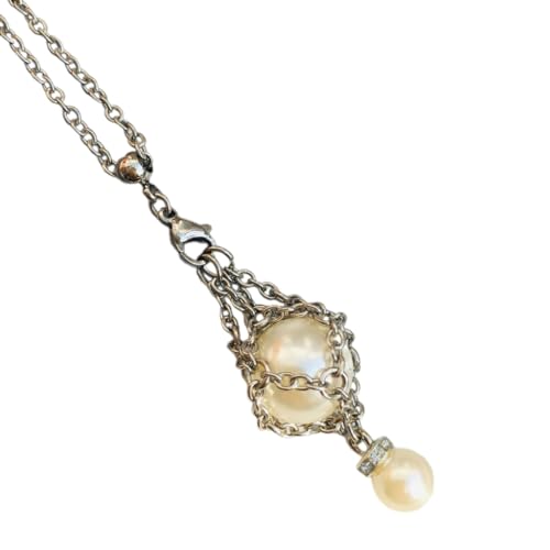 SEAYACK Schlüsselbeinkette, verstellbare Länge, Netztaschen-Anhänger, Halskette, Kristallsteinhalter, Halsketten-Zubehör, Bead blocking model, Edelstahl, Imitationsperle von SEAYACK