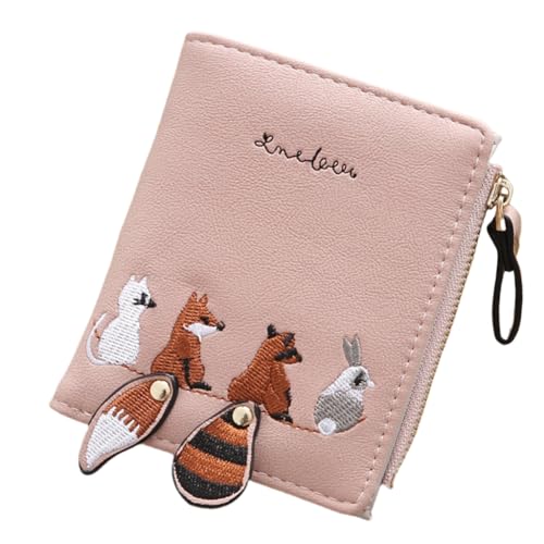 SEAYACK Stickerei Geldbörse Damen Geldbörse mit Tiermuster Reißverschluss Münzfach und Klarsichtfenster Kartenhalter für den täglichen Gebrauch, rose von SEAYACK