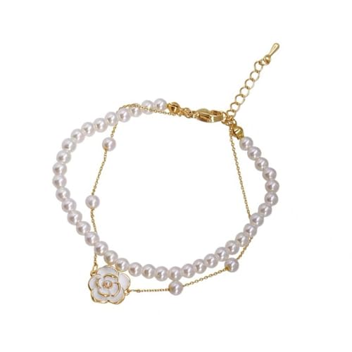 SEAYACK Vintage-Blumen-Armband mit eleganten, doppellagigen simulierten Perlen und verstellbarer Kette für Damen von SEAYACK