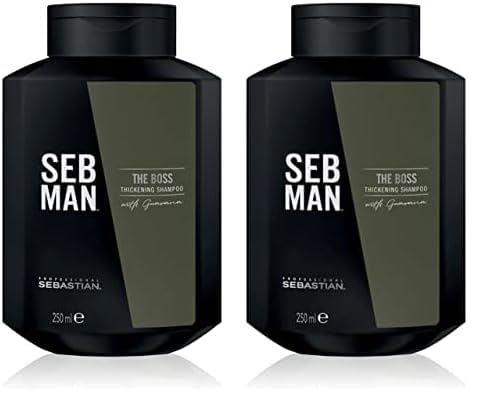 SEB MAN THE BOSS – verdichtendes Volumenshampoo für mehr Fülle – kräftigendes Shampoo mit Guarana-Extrakt und anregendem Duft von Bergamotte und rosa Pfeffer – 250 ml (Packung mit 2) von SEB MAN