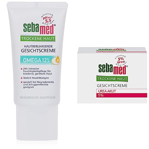 SEBAMED Trockene Haut Gesichtscreme Omega 12%, speziell bei Neurodermitis und Schuppenflechte geeignet & Trockene Haut Gesichtscreme Urea Akut 5 Prozent, für Männer und Frauen von Sebamed