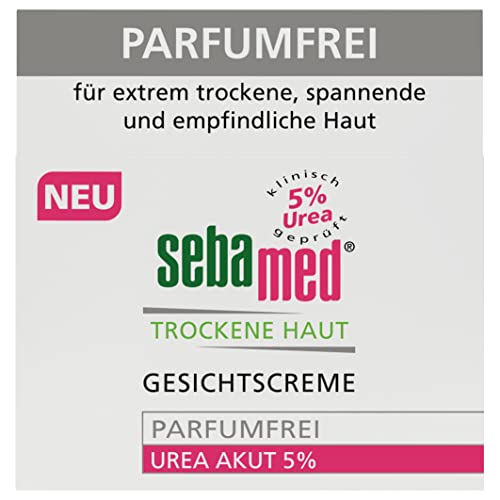 Sebamed Gesichtscreme Parfumfrei Urea Akut 5%, lindert spürbar Spannungsgefühl, Schuppung und Rauheit bei trockener Haut, für Männer und Frauen, ohne Parfum, 50 ml von Sebamed