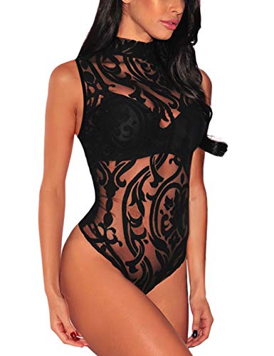 SEBOWEL Bodys für Damen Sexy Bodysuit Schwarz Mesh Body Damen Bodysuit Tops von SEBOWEL