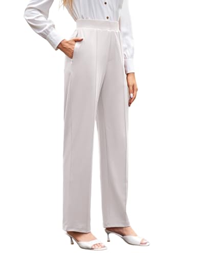 SEBOWEL Damen Freizeithose Lang Elegant High Waist Weite Hosen Businesswear mit Taschen Grau S von SEBOWEL