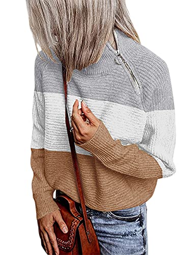 SEBOWEL Damen Winterpullis Farbblock Strickpulli Strickpullover Oversize Winterpullover Schwarz(Grau,M) von SEBOWEL