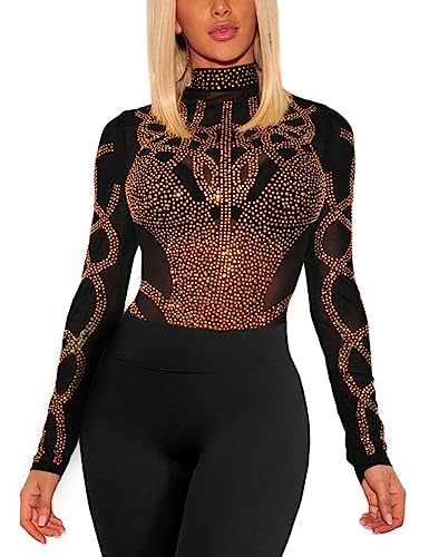 SEBOWEL Mesh Oberteil Damen Transparentes Oberteile Durchsichtige Sheer Mesh Bluse Tunika Clubwear Party Tops Schwarz M von SEBOWEL