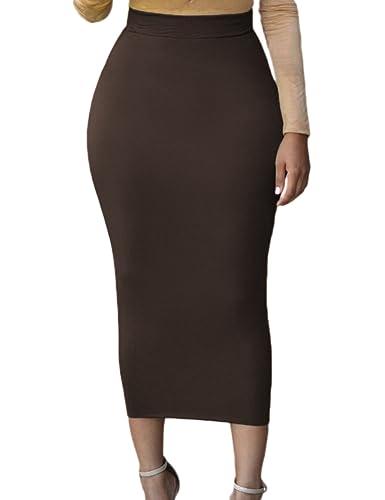 SEBOWEL Rock Damen Elegant Freizeitrock Vintage Röcke Lang Hohe Taille Skirt Partyrock Braun L von SEBOWEL