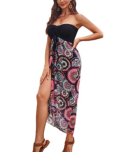 SEBOWEL Strandkleid für Damen Sommer Schulterfrei Kleid Strandponcho Kleider Bandeau Boho Lang Kleid Ärmelloses Elegant Beachdress Boho L von SEBOWEL