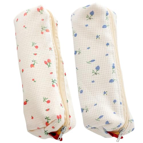 SECFOU 2 Stück Blumen Federmäppchen für Schule Große Kapazität Stiftetasche mit Reißverschluss Tragbare Stifttasche für Stifte Lineale Organizer in Blau und Rosa von SECFOU