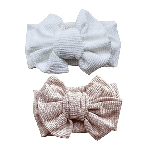 SECFOU 2 Stück Neugeborenen Stirnbänder Große Haarbögen Für Babys Sanft Elastisch Für Festivals Und Besondere Anlässe in Waffle Knit Design Unisex von SECFOU