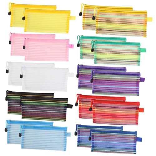SECFOU 20 Stück Teiliges Multi Funktions Zip Federmäppchen Vielseitige Stifttasche aus Hochwertigem Material Geräumig für Stifte Marker und Kleine Reiseutensilien Zufällige Farbe von SECFOU