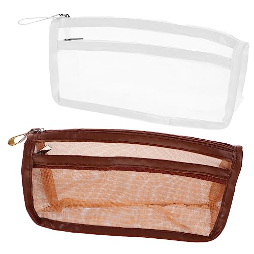 SECFOU 2stücke Doppellagiger Federmäppchen Großer Transparenter Aufbewahrungsbeutel Für Stifte Wiederverwendbar Und Waschbar Für Schüler Und Künstler Kaffee von SECFOU