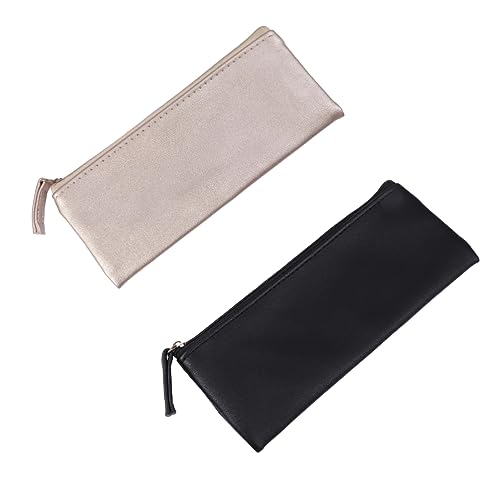 SECFOU 2stücke Pu Leder Federmäppchen Für Schüler Minimalistischer Stift Organizer Und Kosmetiktasche Schwarz Für Schreibwaren Und Makeup von SECFOU