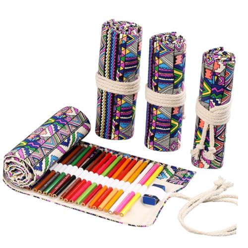 SECFOU Ethnische Stifterolle aus Handgefertigtem Canvas Fächer Großer Kapazität Tragbare Rolle mit Schnalle Vielseitiger Stifte Organizer für Buntstifte und Marker für Künstler und von SECFOU