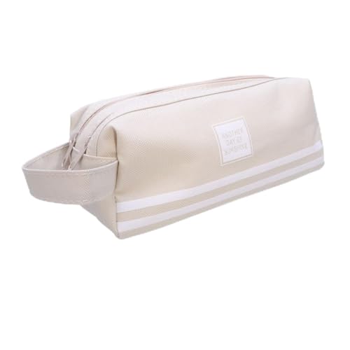 SECFOU Großer Kapazitäts-stiftetasche Aus Canvas Mit Doppeltem Reißverschluss Beige Vielseitig Einsetzbar Als Federmäppchen Oder Kosmetiktasche Für Schule Und Reisen von SECFOU