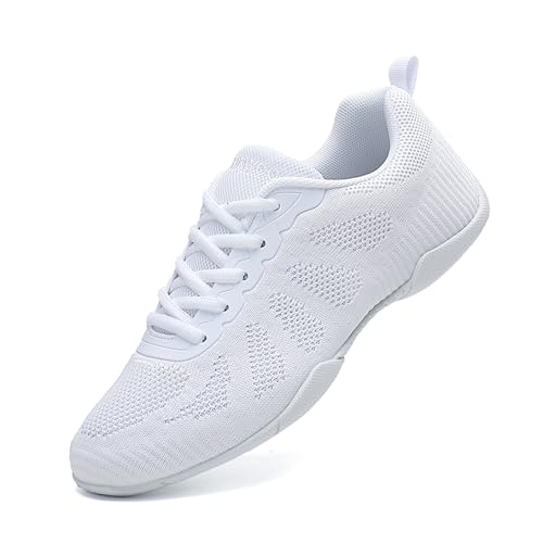 SECHRITE Cheerleading Cheer Schuhe Damen Mädchen Tanz Turnschuhe Dance Sneaker Weiß Jazz Tanzschuhe Yoga Training Aerobic Schnürschuhe Weiß 28 EU von SECHRITE