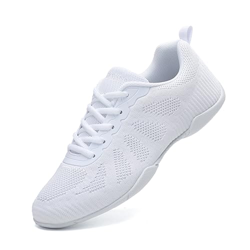 SECHRITE Cheerleading Cheer Schuhe Damen Mädchen Tanz Turnschuhe Dance Sneaker Weiß Jazz Tanzschuhe Yoga Training Aerobic Schnürschuhe Weiß 37 EU von SECHRITE