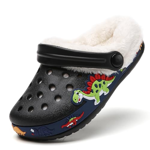 Lined Clogs Kinder Gefüttert Winter Pantoletten Gartenclogs Jungen Mädchen Hausschuhe rutschfeste Pantoffeln Warme Gartenschuhe Gummischuhe Winterclogs mit Fell Plüsch Sandalen Schwarz 30 von SECHRITE