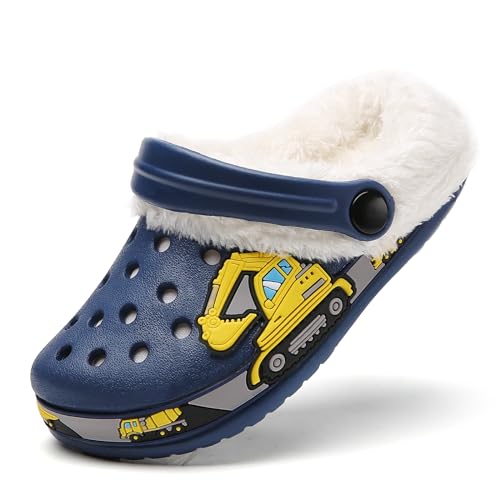 Lined Clogs Kinder Gefüttert Winter Pantoletten Gartenclogs Jungen Mädchen Hausschuhe rutschfeste Pantoffeln Warme Gartenschuhe Gummischuhe Winterclogs mit Fell Plüsch Strand Sandalen Marine 32 von SECHRITE