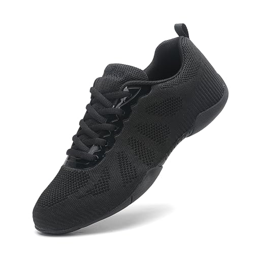SECHRITE Cheerleading Cheer Schuhe Damen Mädchen Tanz Turnschuhe Dance Sneaker Schwarz Jazz Tanzschuhe Yoga Training Aerobic Schnürschuhe Schwarz 28 EU von SECHRITE
