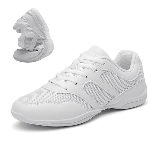 SECHRITE Cheerleading Cheer Schuhe Damen Mädchen Weiß Tanzsneaker Tanz Turnschuhe Dance Sneaker Jazz Tanzschuhe Yoga Training Aerobic Schnürschuhe 34 EU von SECHRITE