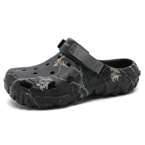 SECHRITE Clogs Pantoletten für Herren Damen Gartenschuhe Gartenclogs Männer Mode Sport Leicht Garten Clogs Sommer Strand Hausschuhe rutschfest Eva Wasserdicht für Arbeit Gesundheit Pool Schwarz 42 EU von SECHRITE
