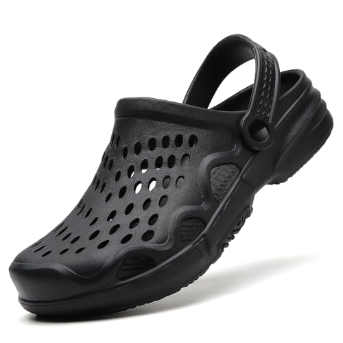 SECHRITE Clogs für Herren Gartenschuhe Herren-Pantoletten und Clogs Sommer wasserdicht zum Hineinschlüpfen Pantoletten für Strand Pool Dusche Wasserschuhe Slides Sandalen leicht rutschfest Schwarz 47 von SECHRITE