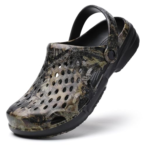SECHRITE Clogs für Herren Gartenschuhe Herren-Pantoletten wasserdicht Sommer-Wassersandalen Slides Schuhe Grafik bequem Dusche Zuhause Outdoor-Hausschuhe Schwarz Tree Camo 46 von SECHRITE