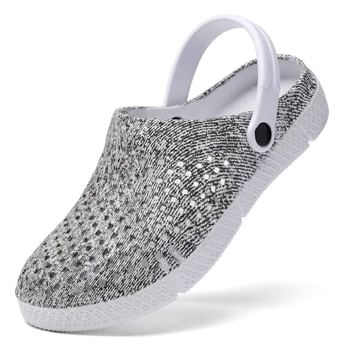 SECHRITE Damen Clogs Gartenschuhe Hausschuhe Sport Pantoletten Atmungsaktiv Komfort Hausschuhe Schmetterlingsdruck Leichte Sommer Strand Sandalen Wasserschuhe Grau 40 EU von SECHRITE