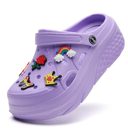 SECHRITE Damen Plattform Clogs Atmungsaktiv Plateau-Sandalen Holzschuh Bequem Gartenschuhe Classic Schaum Hausschuhe für Erwachsene Lila Lippenstift 37 EU von SECHRITE