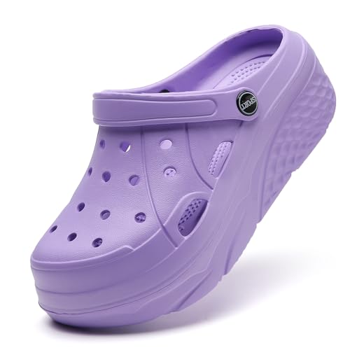 SECHRITE Damen Plattform Clogs Atmungsaktiv Plateau-Sandalen Holzschuh Bequem Gartenschuhe Classic Schaum Hausschuhe für Erwachsene Lila 38 EU von SECHRITE