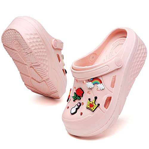 SECHRITE Damen Plattform Clogs Atmungsaktiv Plateau-Sandalen Holzschuh Bequem Gartenschuhe Classic Schaum Hausschuhe für Erwachsene Rosa Lippenstift 38 EU von SECHRITE
