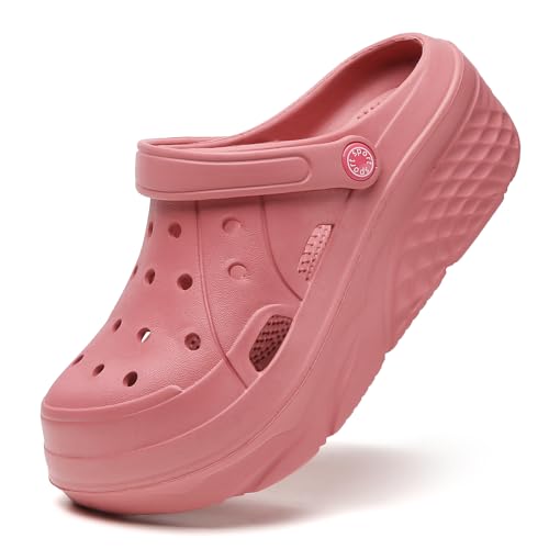 SECHRITE Damen Plattform Clogs Atmungsaktiv Plateau-Sandalen Holzschuh Bequem Gartenschuhe Classic Schaum Hausschuhe für Erwachsene Rot 39 EU von SECHRITE