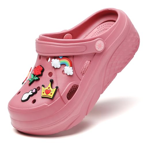 SECHRITE Damen Plattform Clogs Atmungsaktiv Plateau-Sandalen Holzschuh Bequem Gartenschuhe Classic Schaum Hausschuhe für Erwachsene Rot Lippenstift 39 EU von SECHRITE