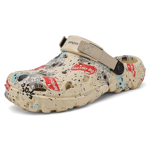 SECHRITE Gartenschuhe Herren Clogs - Herren Gartenclogs Männer Leicht Hausschuhe Atmungsaktiv Wasserdicht rutschfest Clogs Herren Arbeitsschuhe Strand Dusche Schuhe Freizeitschuhe Khaki 47 EU von SECHRITE