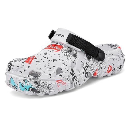 SECHRITE Gartenschuhe Herren Clogs - Herren Gartenclogs Männer Leicht Hausschuhe Atmungsaktiv Wasserdicht rutschfest Clogs Herren Arbeitsschuhe Strand Dusche Schuhe Freizeitschuhe Weiß 42 EU von SECHRITE