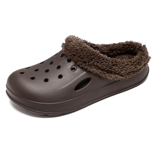 SECHRITE Herren Clogs Gartenclogs Für Gartenschuhe Gefüttert Hausschuhe Winter Warm Pantoffel Pantoletten Slipper Winterschuhe Winterhausschuhe Hausschuhe mit Fell Braun 45-46 EU von SECHRITE