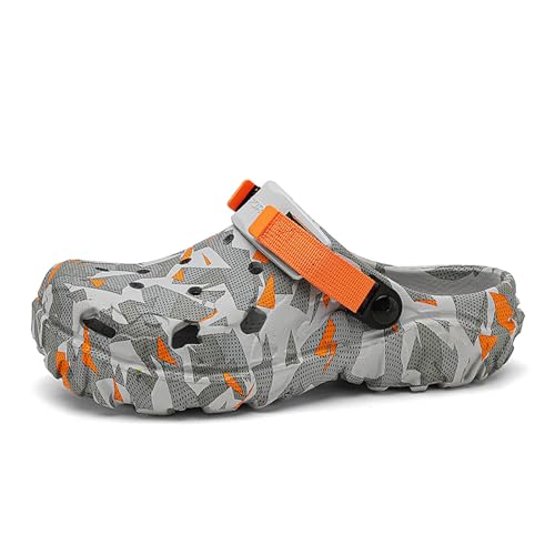 SECHRITE Herren Clogs Hausschuhe Sommer Strand Sandalen Mode Sport Gartenschuhe Atmungsaktive rutschfest Eva Gartenclogs Wasserdicht Pantoletten Badeschuh Orange 42 von SECHRITE