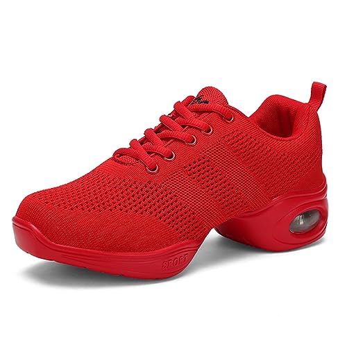 SECHRITE Damen Jazz Dance Sneakers Schnürschuhe Split Sole Schuhe, Rot 40 EU von SECHRITE