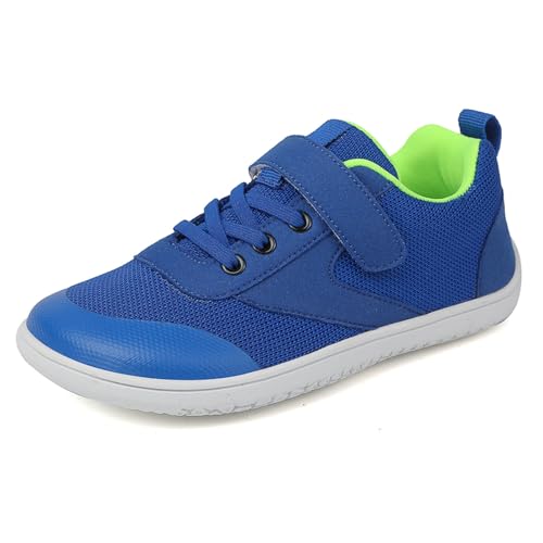 SECHRITE Kinder Breite Barfußschuhe Barfuß Sneaker für Jungen Mädchen Minimalistische Kinderschuhe Atmungsaktiv Laufschuhe Walking Sports Schuhe Traillaufschuhe Leicht Flach Schuhe Blau 29 von SECHRITE