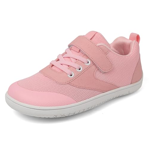 SECHRITE Kinder Breite Barfußschuhe Barfuß Sneaker für Jungen Mädchen Minimalistische Kinderschuhe Atmungsaktiv Laufschuhe Walking Sports Schuhe Traillaufschuhe Leicht Flach Schuhe Rosa 28 von SECHRITE
