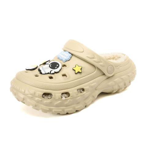 SECHRITE Kinder Lined Clogs Gartenschuhe Gefüttert Pantoletten Winter Gummi Clogs Warme Hausschuhe Jungen Mädchen Wasserdicht Plüsch Pantoffeln Atmungsaktiv rutschfeste Schlappen mit Fell von SECHRITE